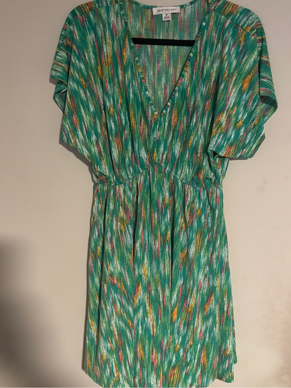 NWOT One the land Green Multicolor Patterned V-Neck romper